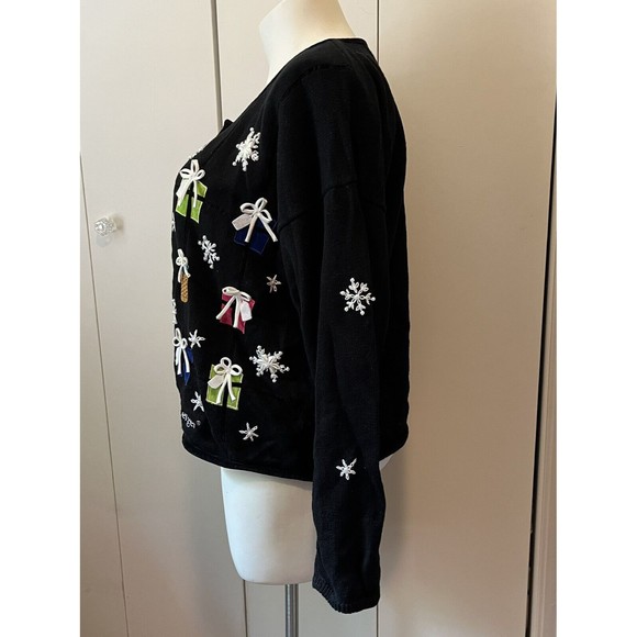 Longaberger Homestead Plus Size Cardigan Sweater Holiday Beads Baskets Black 3X - Picture 5 of 9